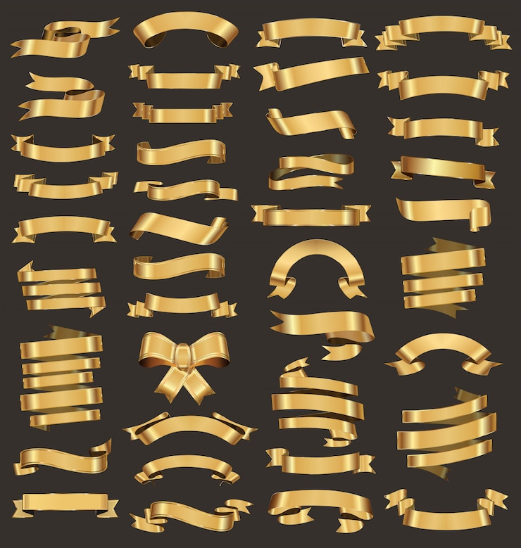 Vetor uma coleção de várias fitas de ouro ilustração vetorial