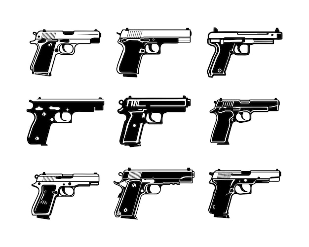 Vetor uma coleção definida de ilustrações vetoriais de armas