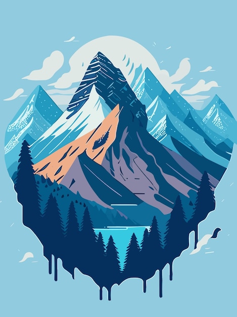 Vetor uma colina de montanha nevada de natureza vetorial em retrato de inverno arte ilustração design arte