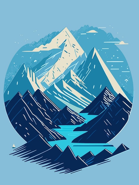 Vetor uma colina de montanha nevada de natureza vetorial em retrato de inverno arte ilustração design arte