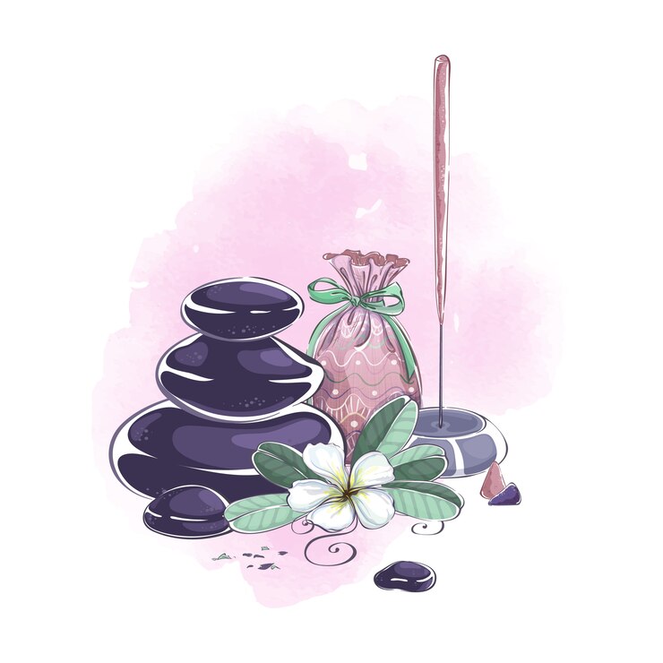 Uma composição de acessórios e itens para massagem com aroma, spa e aromaterapia.
