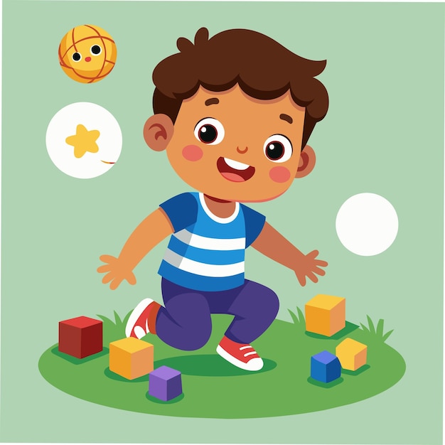 uma criança brincando com blocos e um brinquedo com uma estrela no topo