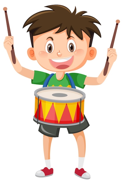Vetor uma criança com instrumento de música de tambor