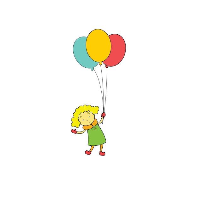 Uma criança fofa voa com balão