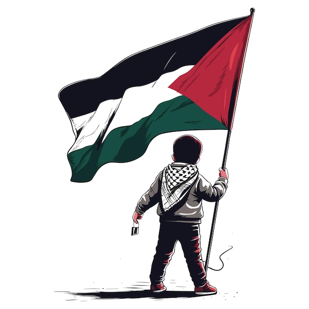 Vetor uma criança palestina com bandeira ou arma palestina