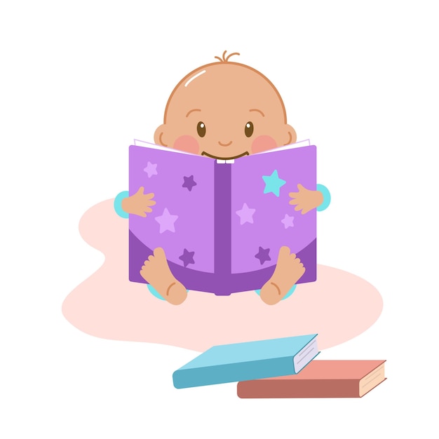 Vetor uma criança pequena com um livro grande.