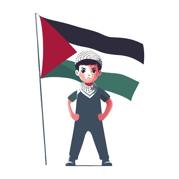 Vetor uma criança segura uma bandeira palestina