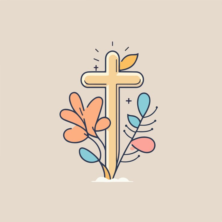 Vetor uma cruz com flores e folhas em um fundo bege