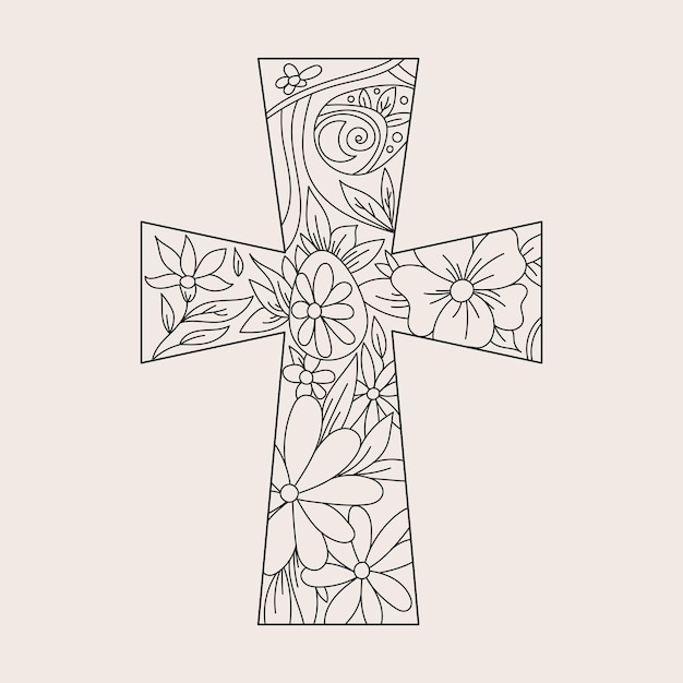 Vetor uma cruz com flores e uma flor nela