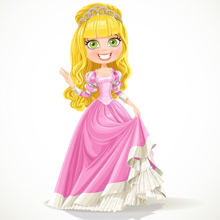 Vetor uma doce princesa num vestido de baile rosa.
