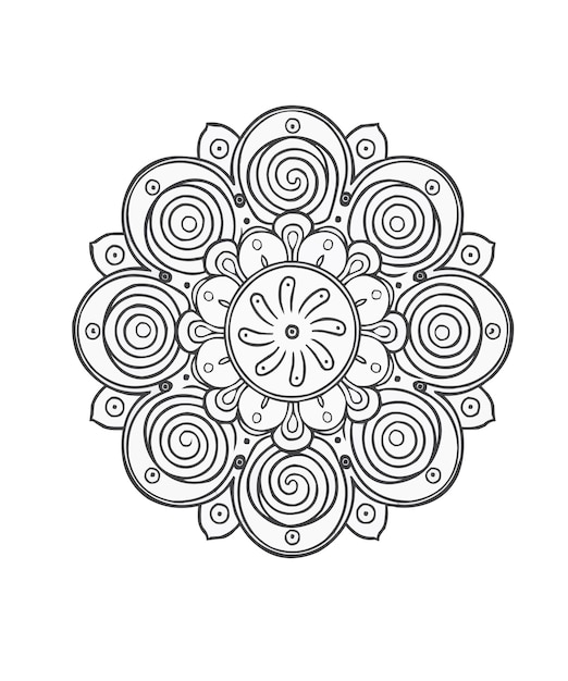 Uma encantadora ilustração em preto e branco de uma mandala simples, mas deliciosa