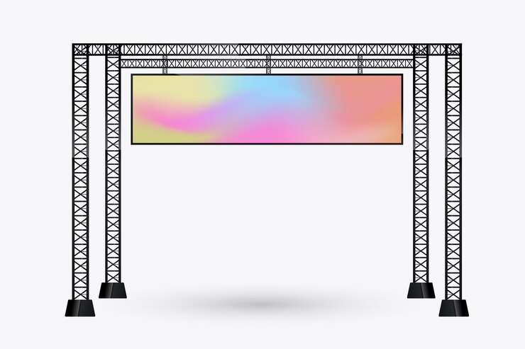 Vetor uma enorme maquete de led pendurada atravessando a rua para uma caixa de luz de tela led longa e realista