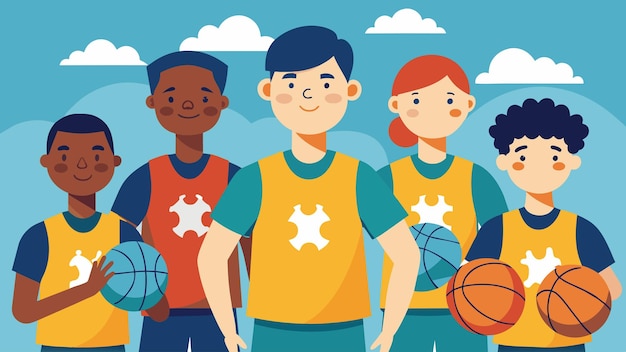 Vetor uma equipa de basquetebol onde os jogadores com autismo são capazes de mostrar as suas habilidades únicas e contribuir