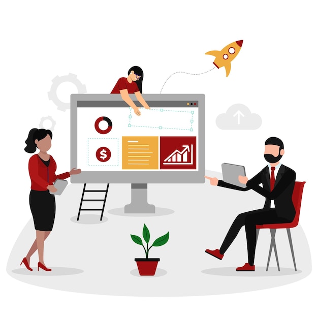 uma equipa que explica e trabalha para melhorar o desenvolvimento do produto com algumas ideias criativas