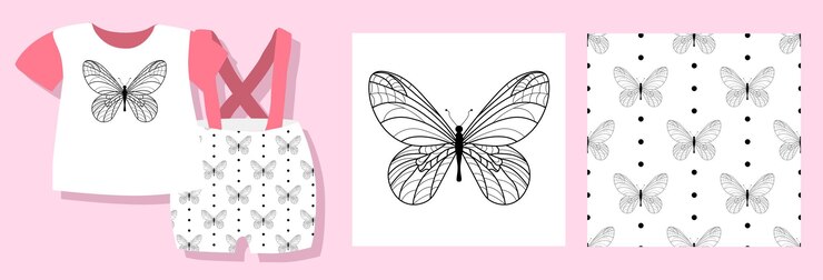 Vetor uma estampa divertida para roupas de bebê padrão fofo com borboletas