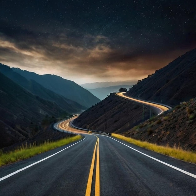 uma estrada com uma linha amarela que diz rodovia sobre ela