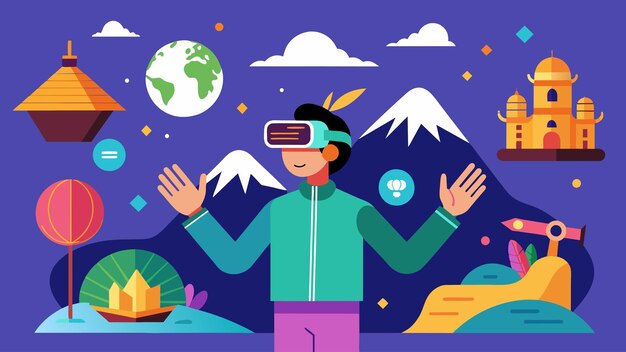 Vetor uma experiência de viagem virtual que permite explorar diferentes destinos através de d visuais