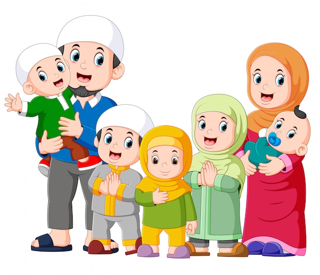 Uma família muçulmana com cinco filhos celebra o ied mubarak