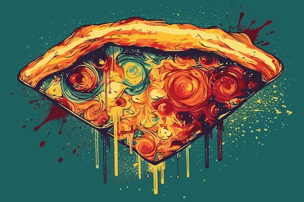 Vetor uma fatia de pizza estilo de arte de glitch ilustração de arte vetorial