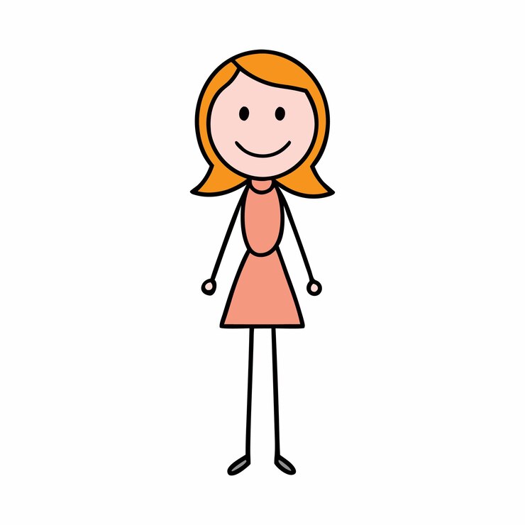 Vetor uma figura de mulher simples com uma cabeça circular uma linha reta para o corpo duas linhas angulares para