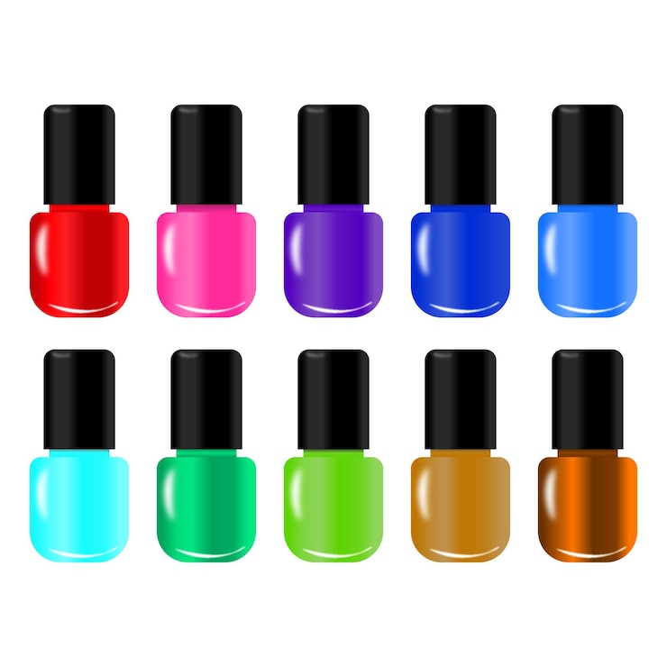 Vetor uma fila de esmalte de unhas de cores diferentes com cores diferentes