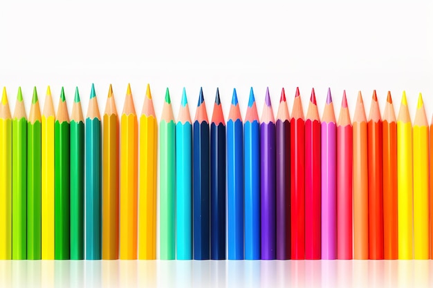 uma fileira de lápis coloridos com um sendo colorido um dos quais é azul amarelo e o outro é um fundo branco