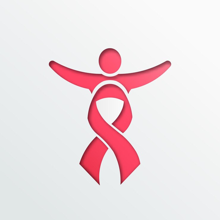 Vetor uma fita rosa se transformou em um ícone de pessoa incomum, um logotipo de solidariedade
