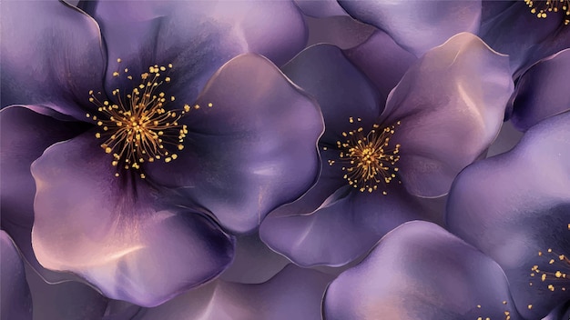 uma flor roxa com pontos de ouro e pontos de ouro