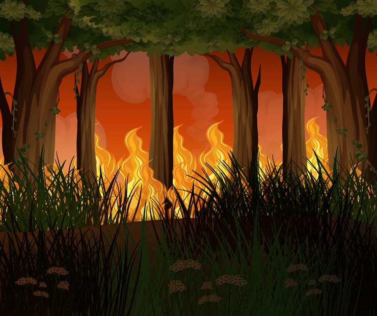 Vetor uma floresta com desastre de incêndios florestais