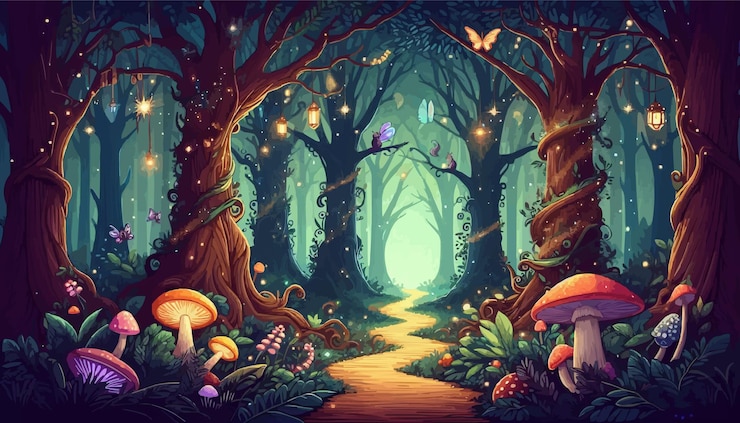 Vetor uma floresta com uma floresta e um caminho