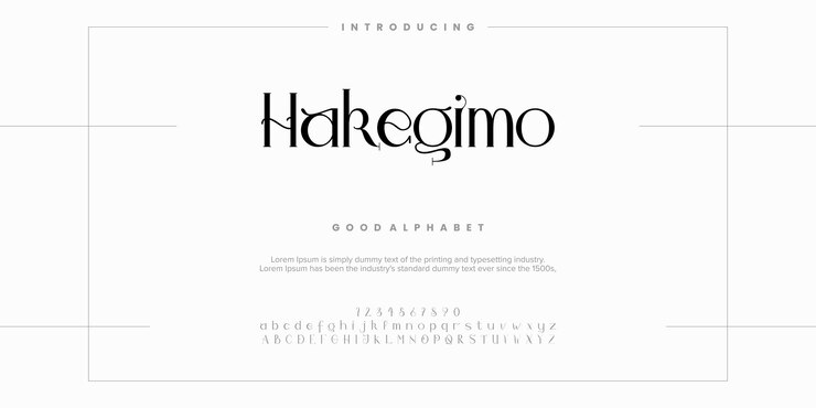 Vetor uma fonte branca e preta que diz hakegimo nela ilustrações vetoriais da fonte do alfabeto