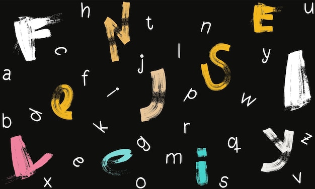 uma fonte colorida com as letras do alfabeto em amarelo e laranja