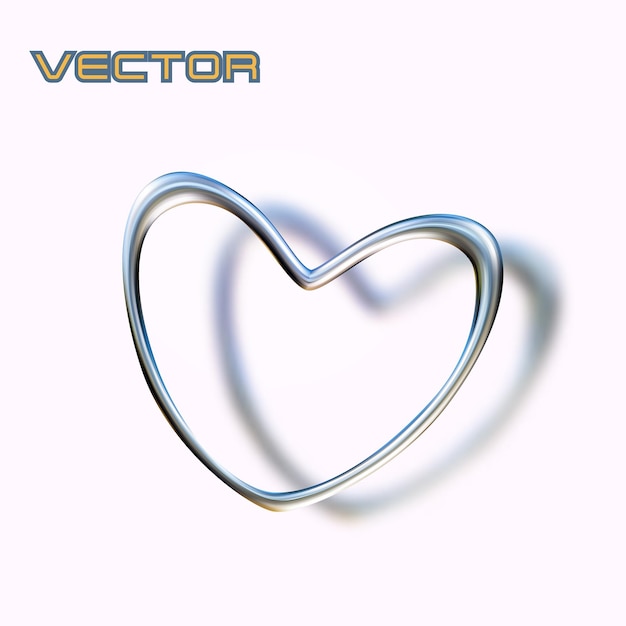 Uma forma de coração de metal prateado com uma sombra perfeita para o amor do dia dos namorados e desenhos românticos