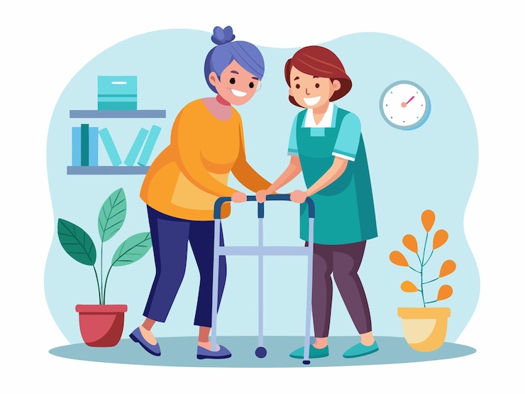 Vetor uma foto de duas mulheres com um carrinho de compras e uma planta