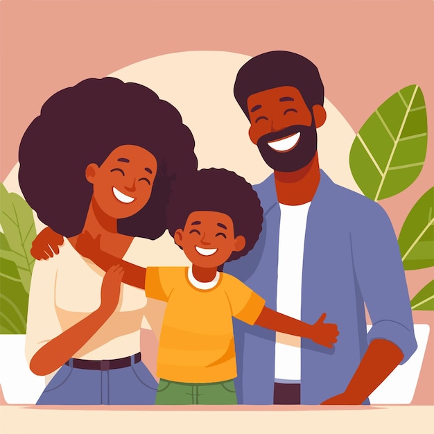 uma foto de família com uma criança e uma folha verde