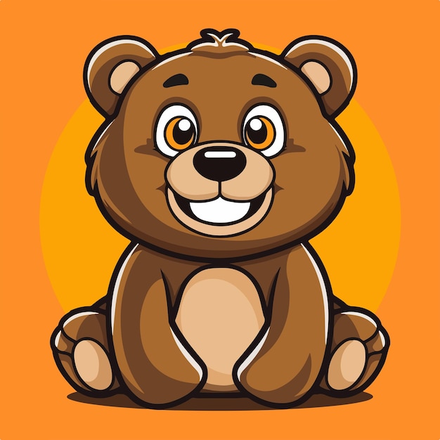 Vetor uma foto de um urso de pelúcia com olhos grandes e um fundo laranja