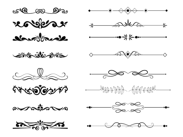 uma foto em preto e branco de uma linha de diferentes desenhos