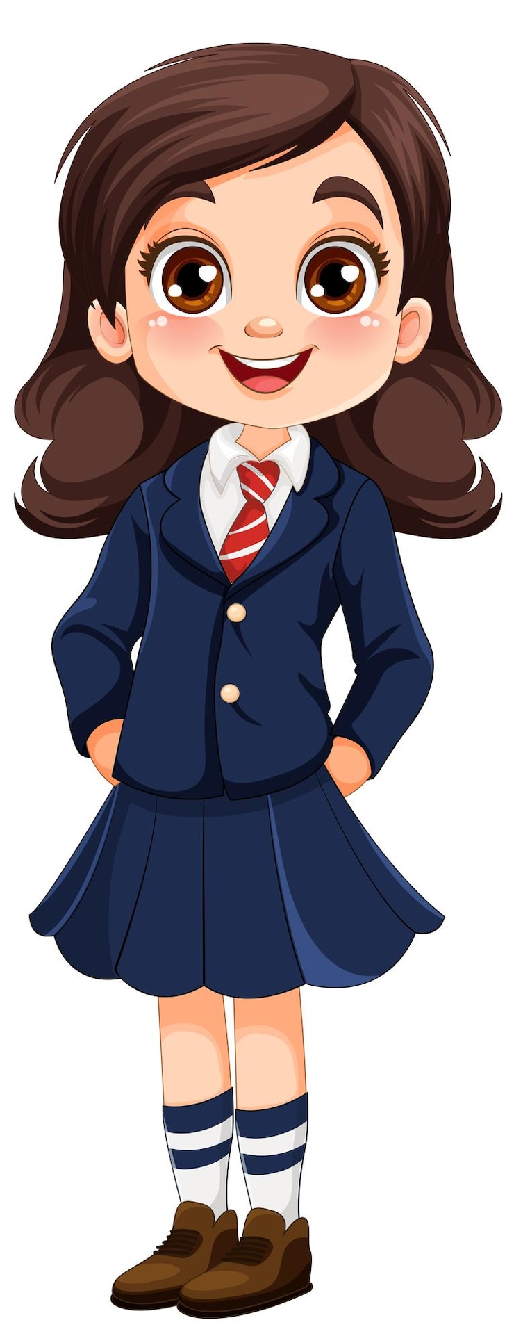 Vetor uma garota bonita, uma estudante, um personagem de desenho animado em uniforme escolar.
