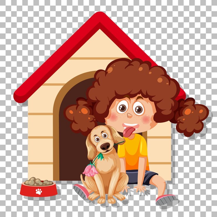 Vetor uma garota com seu personagem de desenho animado de cachorro