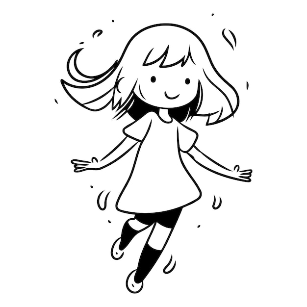 Vetor uma garota de desenho animado bonita com cabelos vermelhos longos a saltar.