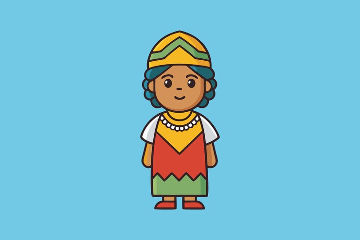 Vetor uma garota de desenho animado bonita vestindo uma ilustração de vestido tradicional