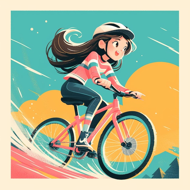Vetor uma garota de são petersburgo faz bikejoring no estilo de desenho animado