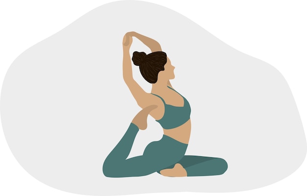 Uma garota de terno azul está fazendo ioga. asana. flexibilidade. ilustração vetorial de alta qualidade.
