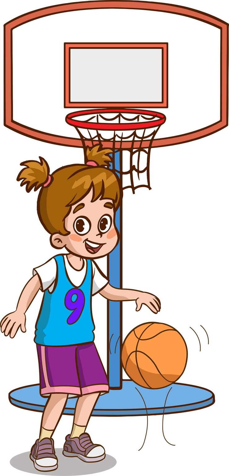 Vetor uma garota jogando basquete com um número 9 em sua camisa.