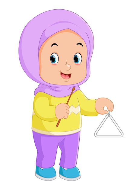 Vetor uma garota muçulmana brincando com um sino triangular