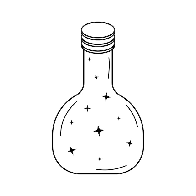 Uma garrafa com uma poção mágica elixir com estrelas em estilo doodle ilustração vetorial