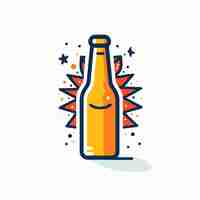 Vetor uma garrafa de cerveja fria em linha de cores logotipo minimalista