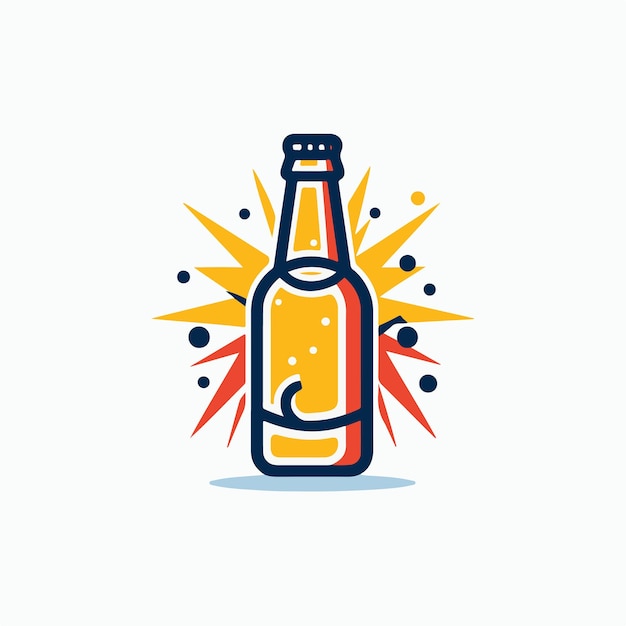 Vetor uma garrafa de cerveja fria em linha de cores logotipo minimalista