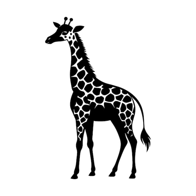 Uma girafa com um desenho preto e branco em fundo branco