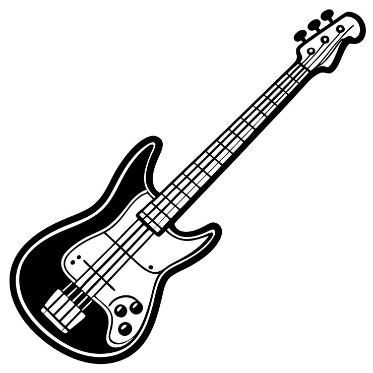 Vetor uma guitarra preta e branca com um fundo branco